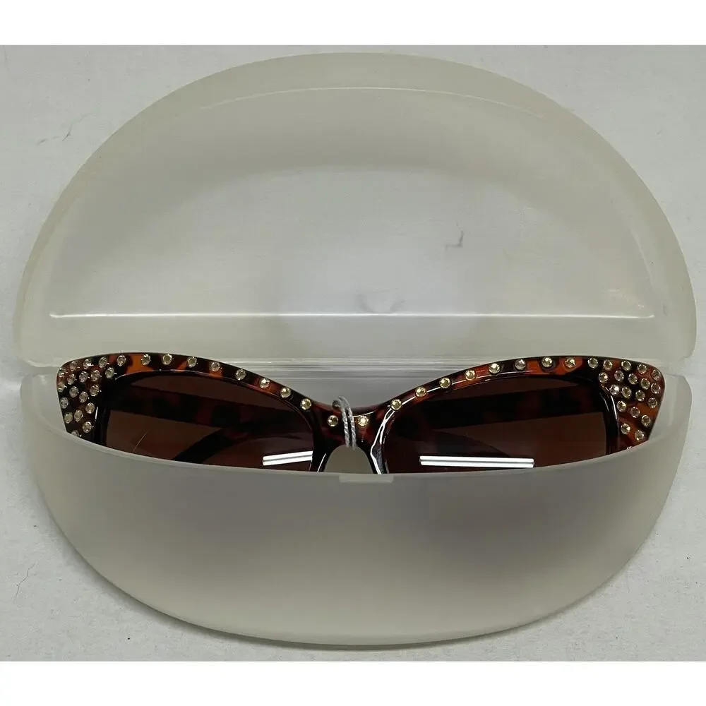 Made with Swarovski Crystals Cat Eye Sunglasses Tortoise Brown Bling Womens Case